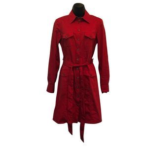MARCS Red Long Sleeve Button Down Shirt Dress- size 8